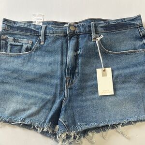 Good American Frayed Hem Blue Jean Shorts